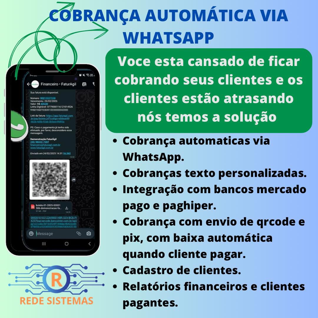 SISTEMA DE COBRANÇAS VIA WHATSAPP AUTOMATICO - MENSAL
